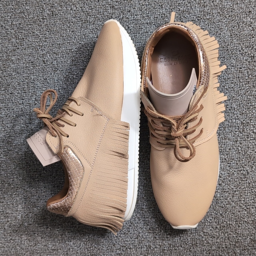 Esseutesse Leather Fringe Sneaker - Sand Tan Size 39 EU - 8.5 US - Picture 2 of 16